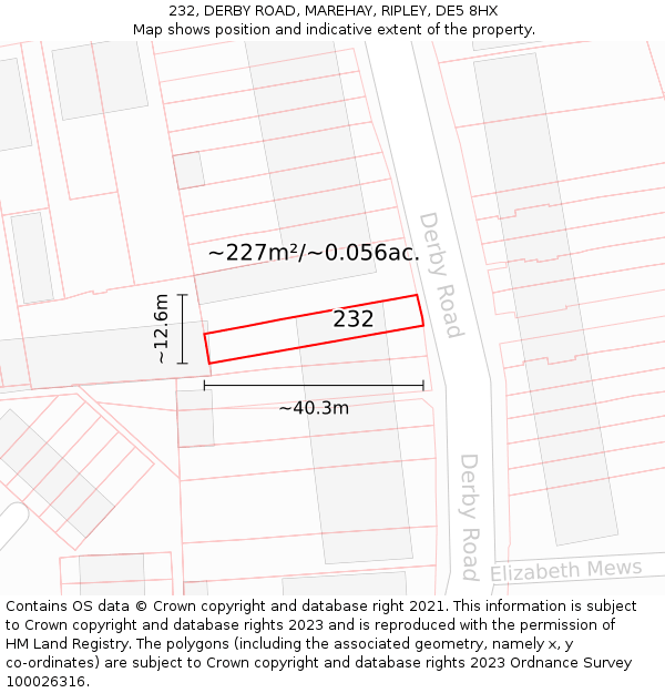 232, DERBY ROAD, MAREHAY, RIPLEY, DE5 8HX: Plot and title map
