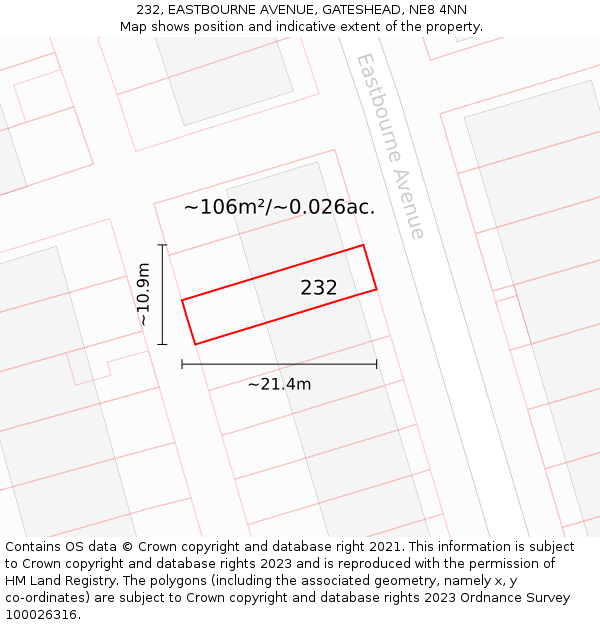 232, EASTBOURNE AVENUE, GATESHEAD, NE8 4NN: Plot and title map
