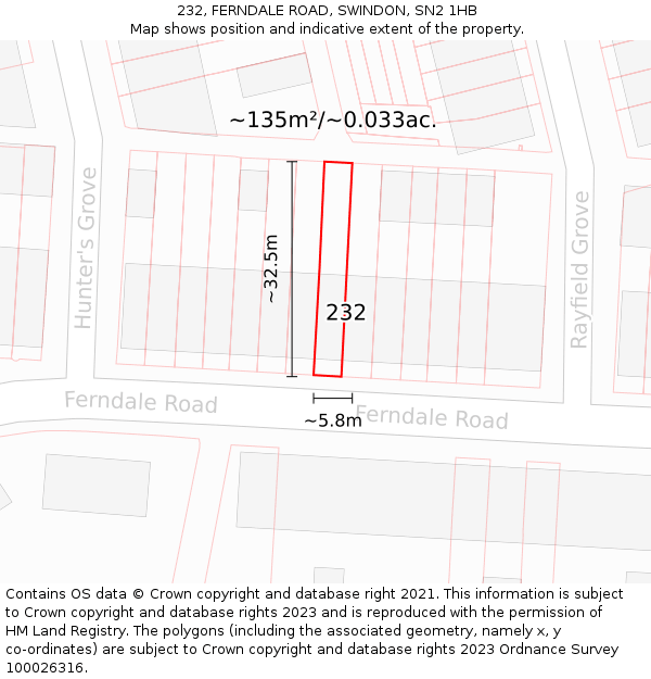 232, FERNDALE ROAD, SWINDON, SN2 1HB: Plot and title map