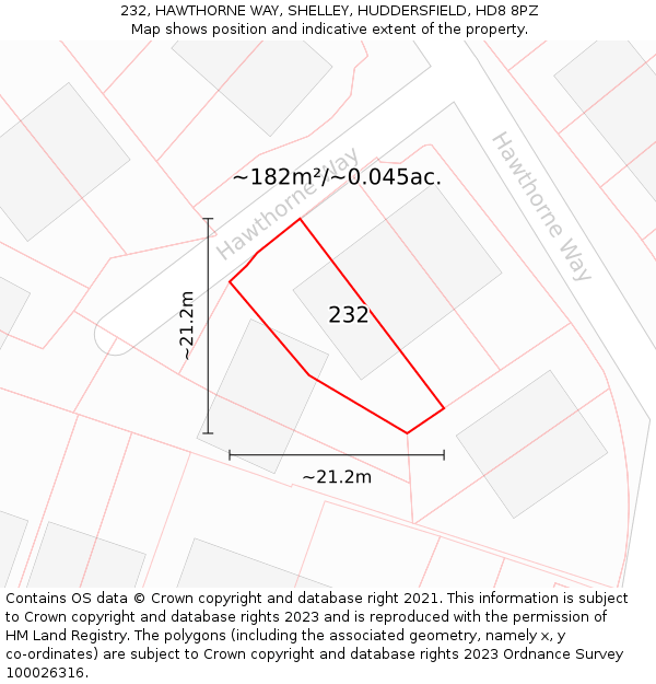 232, HAWTHORNE WAY, SHELLEY, HUDDERSFIELD, HD8 8PZ: Plot and title map