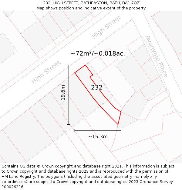 232, HIGH STREET, BATHEASTON, BATH, BA1 7QZ: Plot and title map