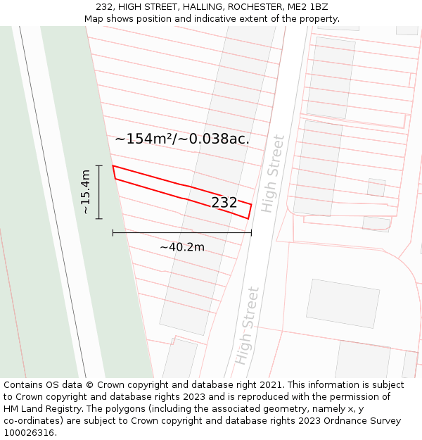 232, HIGH STREET, HALLING, ROCHESTER, ME2 1BZ: Plot and title map