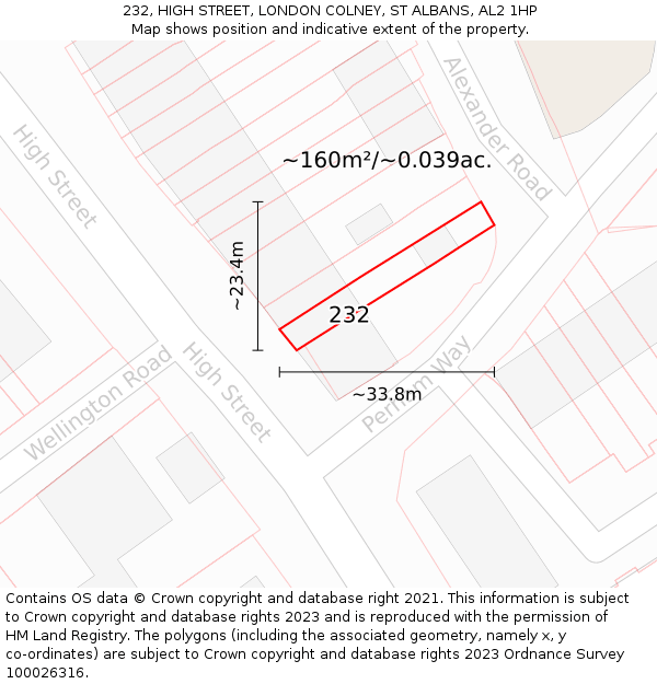 232, HIGH STREET, LONDON COLNEY, ST ALBANS, AL2 1HP: Plot and title map
