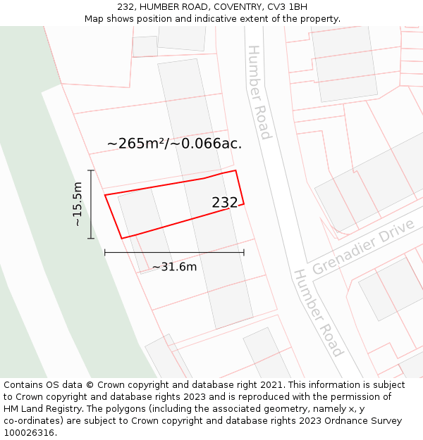 232, HUMBER ROAD, COVENTRY, CV3 1BH: Plot and title map