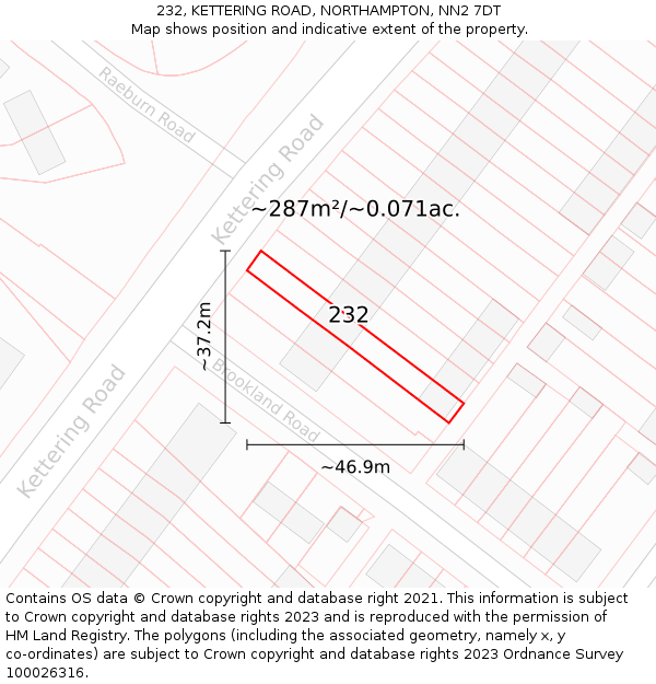 232, KETTERING ROAD, NORTHAMPTON, NN2 7DT: Plot and title map