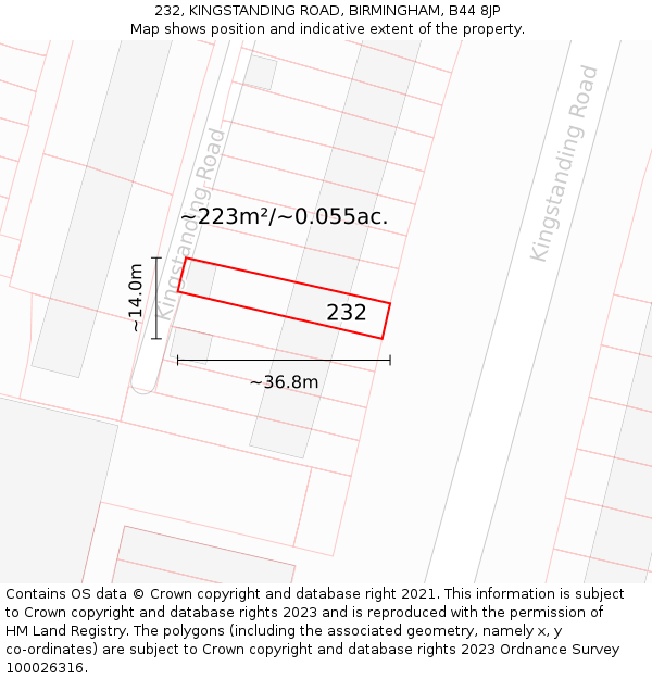 232, KINGSTANDING ROAD, BIRMINGHAM, B44 8JP: Plot and title map