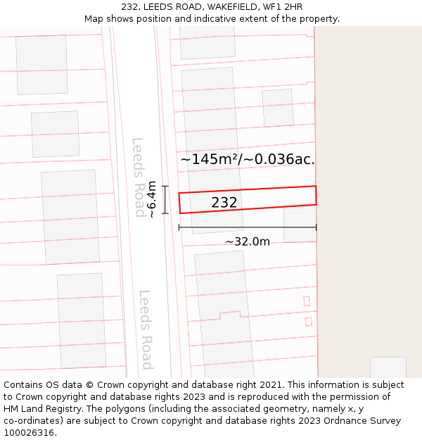 232, LEEDS ROAD, WAKEFIELD, WF1 2HR: Plot and title map