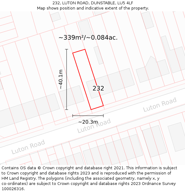 232, LUTON ROAD, DUNSTABLE, LU5 4LF: Plot and title map