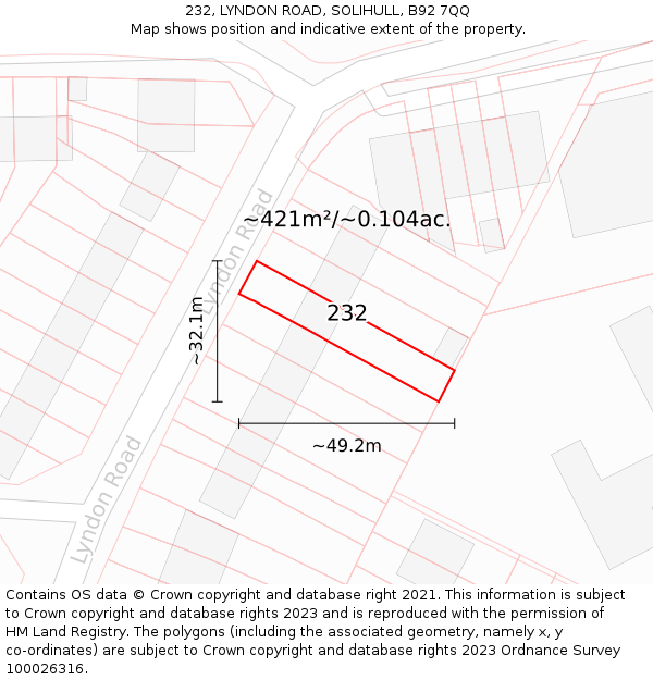 232, LYNDON ROAD, SOLIHULL, B92 7QQ: Plot and title map