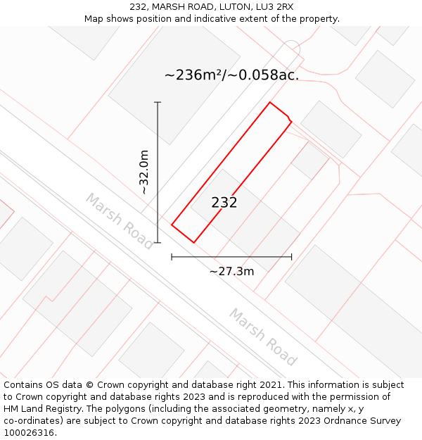 232, MARSH ROAD, LUTON, LU3 2RX: Plot and title map
