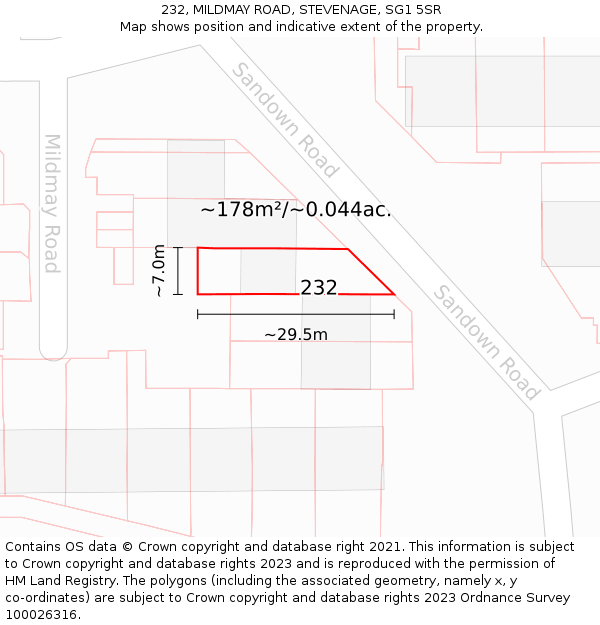 232, MILDMAY ROAD, STEVENAGE, SG1 5SR: Plot and title map