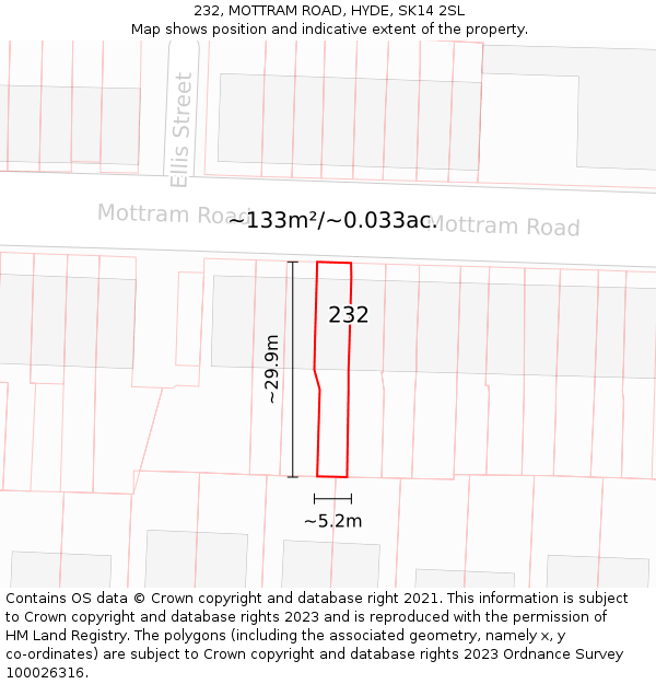 232, MOTTRAM ROAD, HYDE, SK14 2SL: Plot and title map