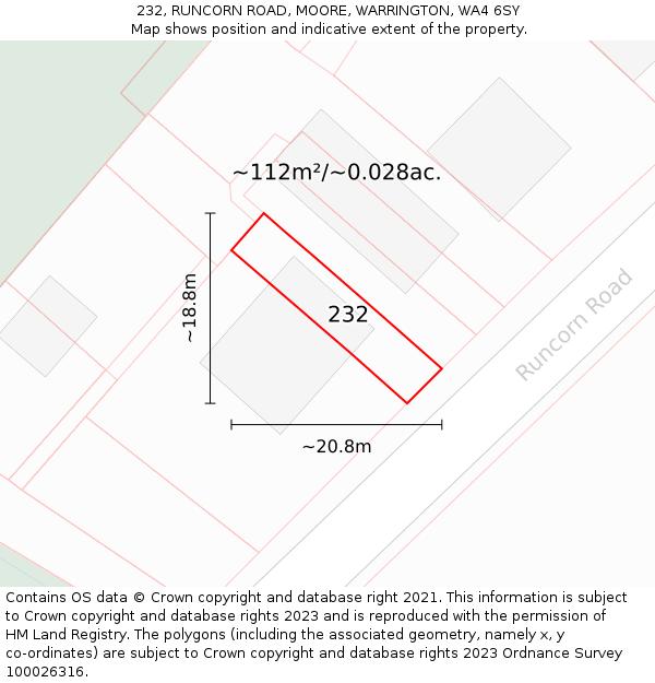 232, RUNCORN ROAD, MOORE, WARRINGTON, WA4 6SY: Plot and title map