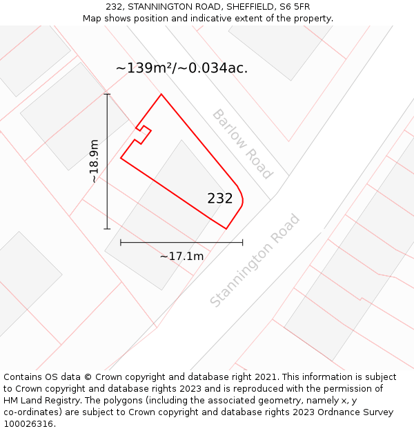232, STANNINGTON ROAD, SHEFFIELD, S6 5FR: Plot and title map