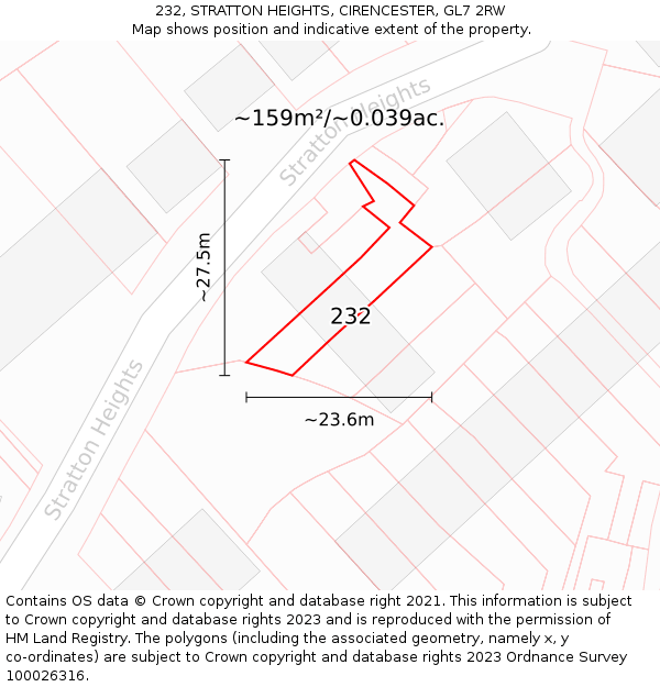232, STRATTON HEIGHTS, CIRENCESTER, GL7 2RW: Plot and title map