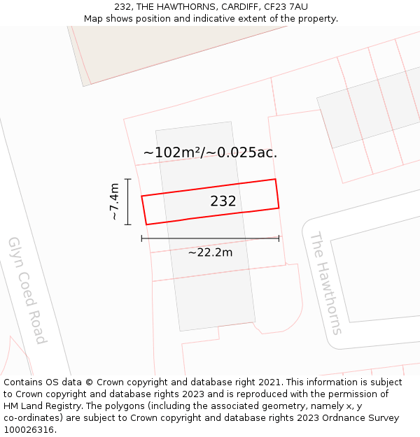 232, THE HAWTHORNS, CARDIFF, CF23 7AU: Plot and title map