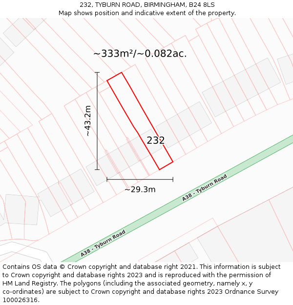 232, TYBURN ROAD, BIRMINGHAM, B24 8LS: Plot and title map