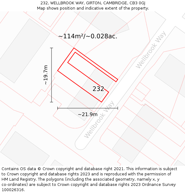 232, WELLBROOK WAY, GIRTON, CAMBRIDGE, CB3 0GJ: Plot and title map
