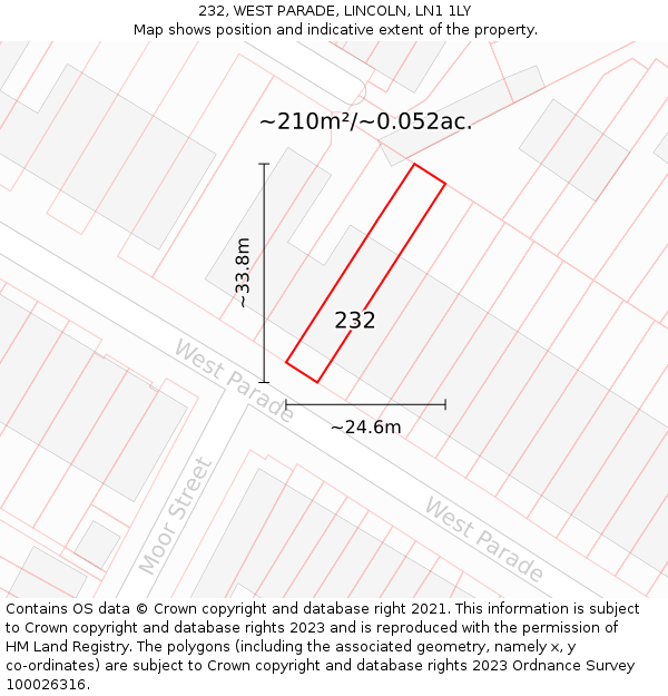 232, WEST PARADE, LINCOLN, LN1 1LY: Plot and title map