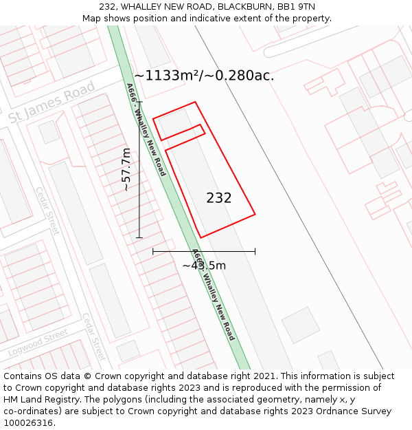 232, WHALLEY NEW ROAD, BLACKBURN, BB1 9TN: Plot and title map