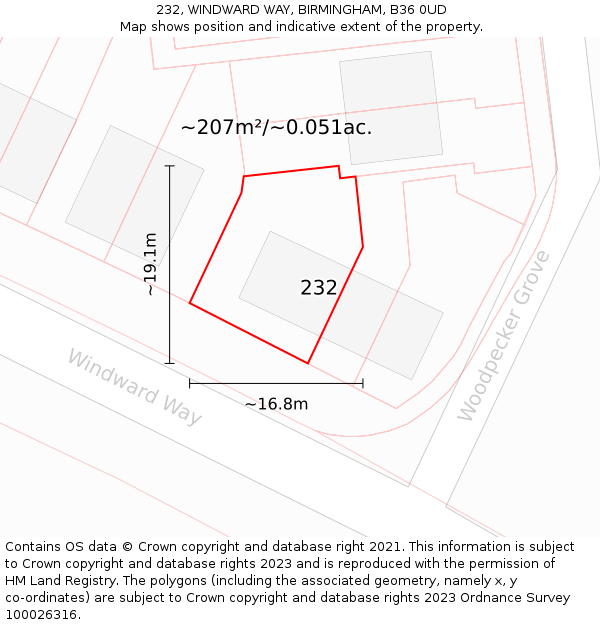 232, WINDWARD WAY, BIRMINGHAM, B36 0UD: Plot and title map