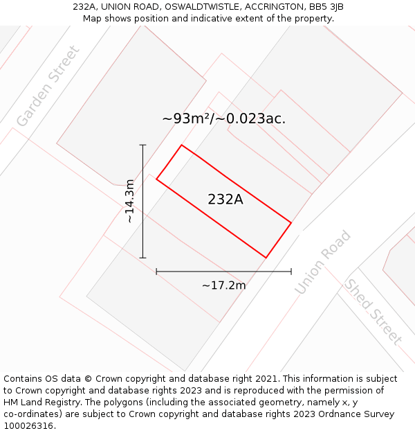 232A, UNION ROAD, OSWALDTWISTLE, ACCRINGTON, BB5 3JB: Plot and title map