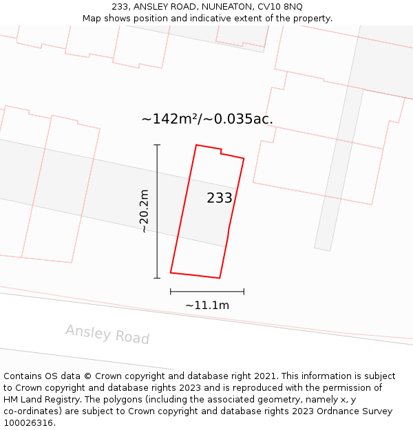 233, ANSLEY ROAD, NUNEATON, CV10 8NQ: Plot and title map