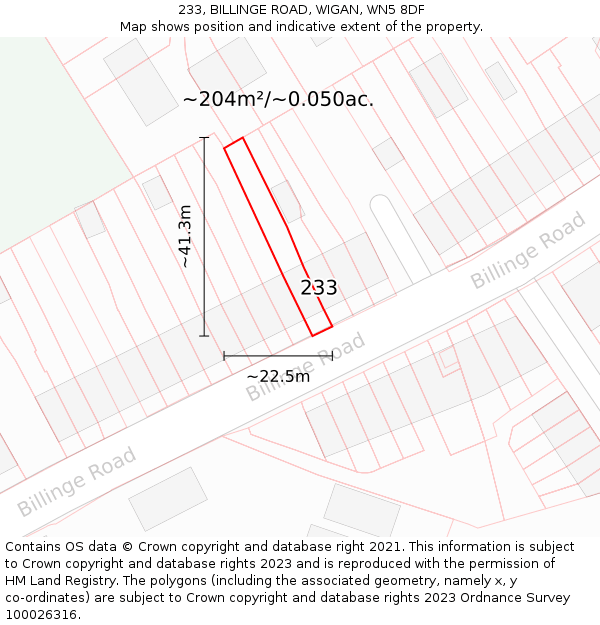 233, BILLINGE ROAD, WIGAN, WN5 8DF: Plot and title map