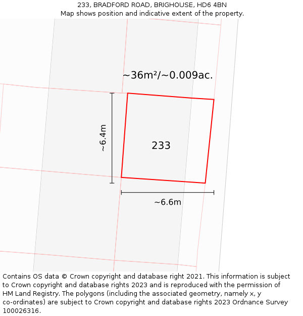 233, BRADFORD ROAD, BRIGHOUSE, HD6 4BN: Plot and title map