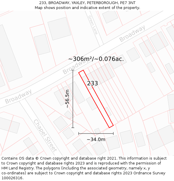 233, BROADWAY, YAXLEY, PETERBOROUGH, PE7 3NT: Plot and title map