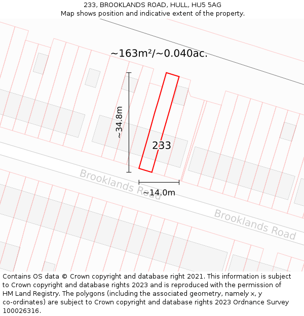 233, BROOKLANDS ROAD, HULL, HU5 5AG: Plot and title map