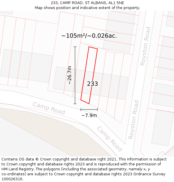 233, CAMP ROAD, ST ALBANS, AL1 5NE: Plot and title map