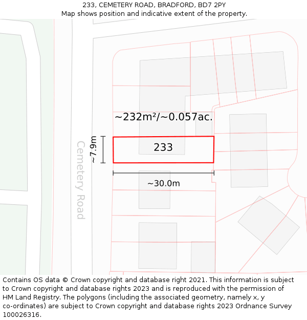 233, CEMETERY ROAD, BRADFORD, BD7 2PY: Plot and title map