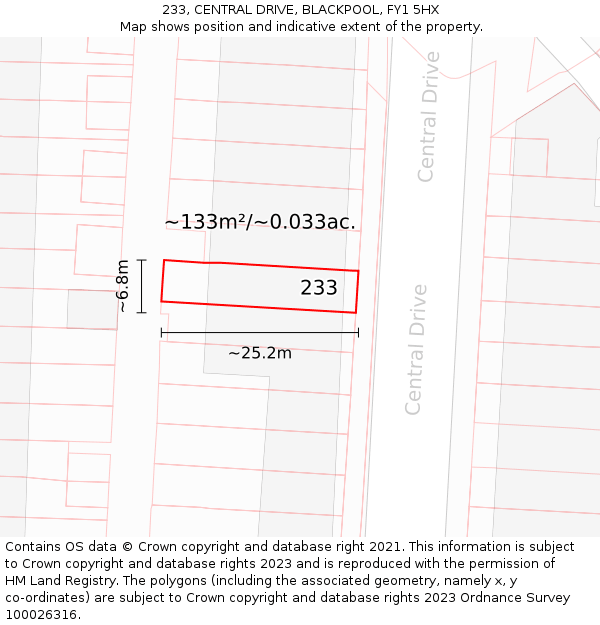 233, CENTRAL DRIVE, BLACKPOOL, FY1 5HX: Plot and title map