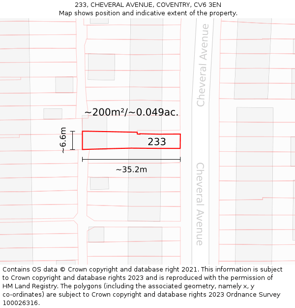 233, CHEVERAL AVENUE, COVENTRY, CV6 3EN: Plot and title map