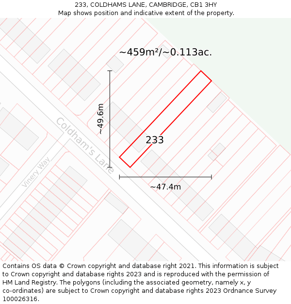 233, COLDHAMS LANE, CAMBRIDGE, CB1 3HY: Plot and title map
