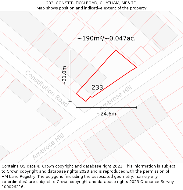 233, CONSTITUTION ROAD, CHATHAM, ME5 7DJ: Plot and title map