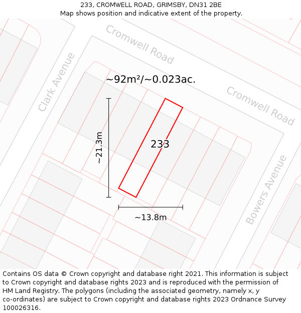 233, CROMWELL ROAD, GRIMSBY, DN31 2BE: Plot and title map