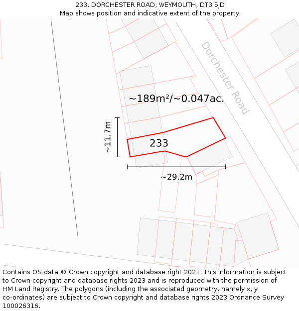 233, DORCHESTER ROAD, WEYMOUTH, DT3 5JD: Plot and title map