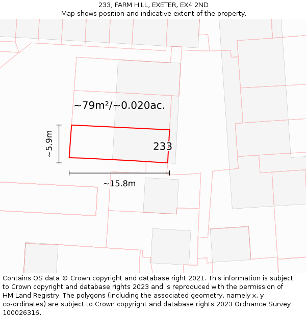 233, FARM HILL, EXETER, EX4 2ND: Plot and title map