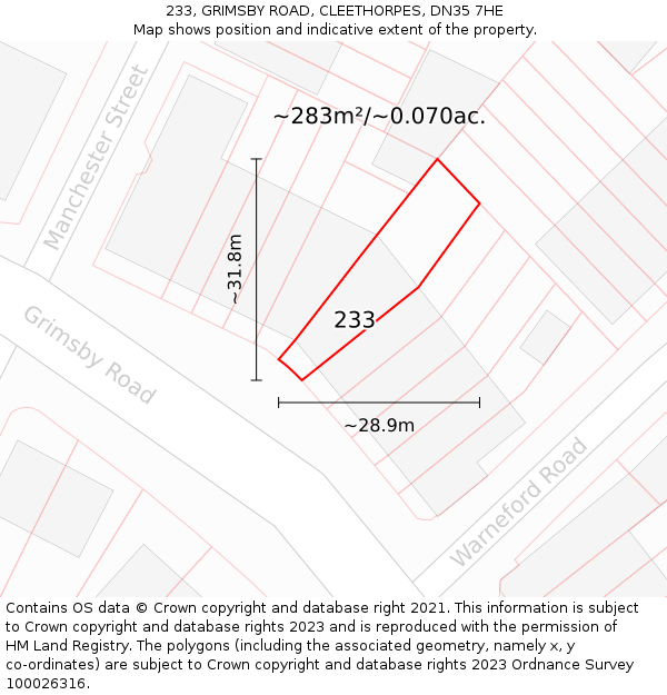 233, GRIMSBY ROAD, CLEETHORPES, DN35 7HE: Plot and title map