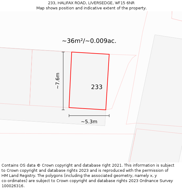 233, HALIFAX ROAD, LIVERSEDGE, WF15 6NR: Plot and title map