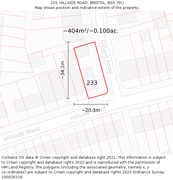 233, HILLSIDE ROAD, BRISTOL, BS5 7PU: Plot and title map