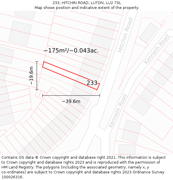 233, HITCHIN ROAD, LUTON, LU2 7SL: Plot and title map