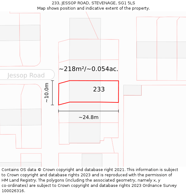 233, JESSOP ROAD, STEVENAGE, SG1 5LS: Plot and title map