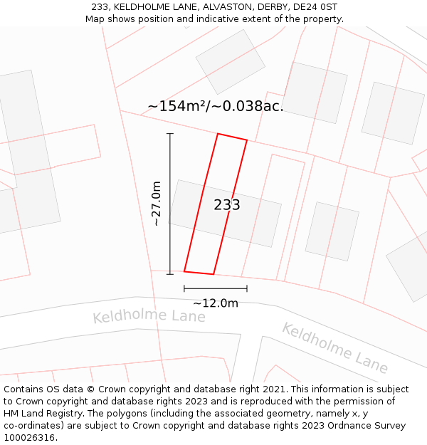 233, KELDHOLME LANE, ALVASTON, DERBY, DE24 0ST: Plot and title map
