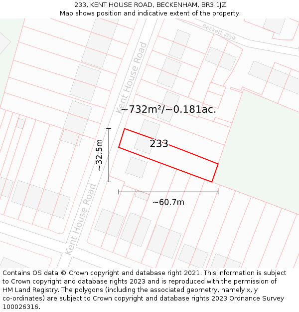 233, KENT HOUSE ROAD, BECKENHAM, BR3 1JZ: Plot and title map