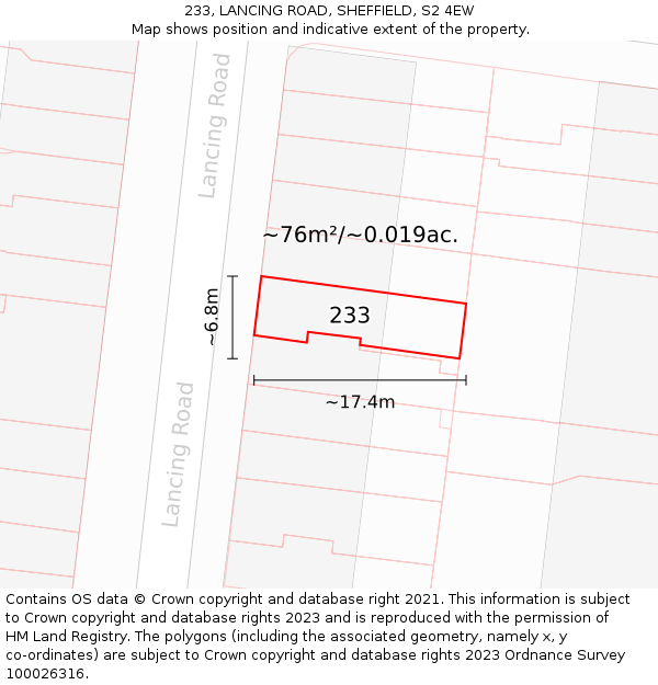 233, LANCING ROAD, SHEFFIELD, S2 4EW: Plot and title map