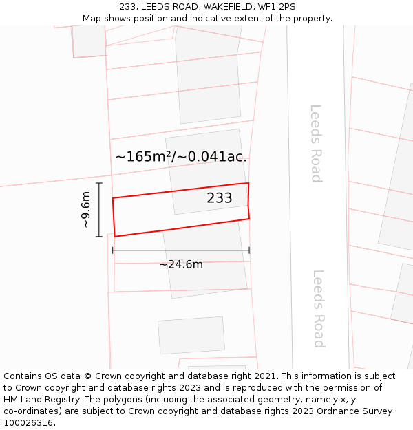 233, LEEDS ROAD, WAKEFIELD, WF1 2PS: Plot and title map