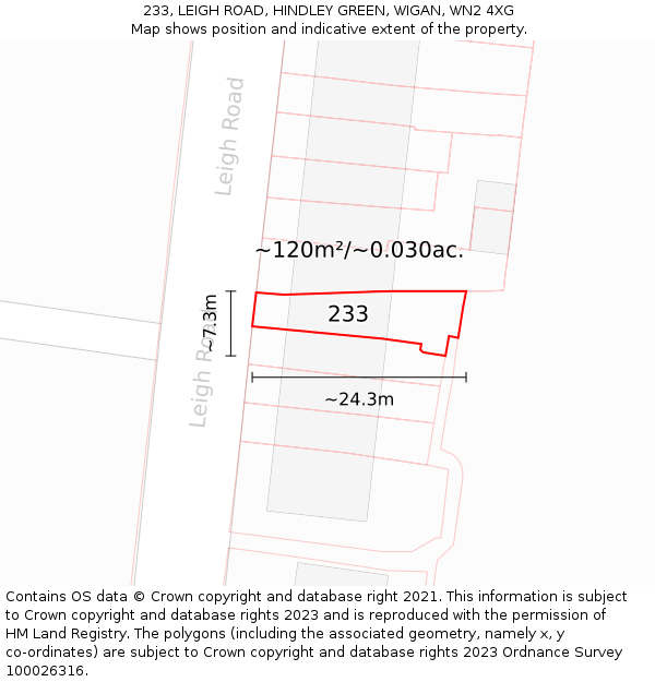233, LEIGH ROAD, HINDLEY GREEN, WIGAN, WN2 4XG: Plot and title map